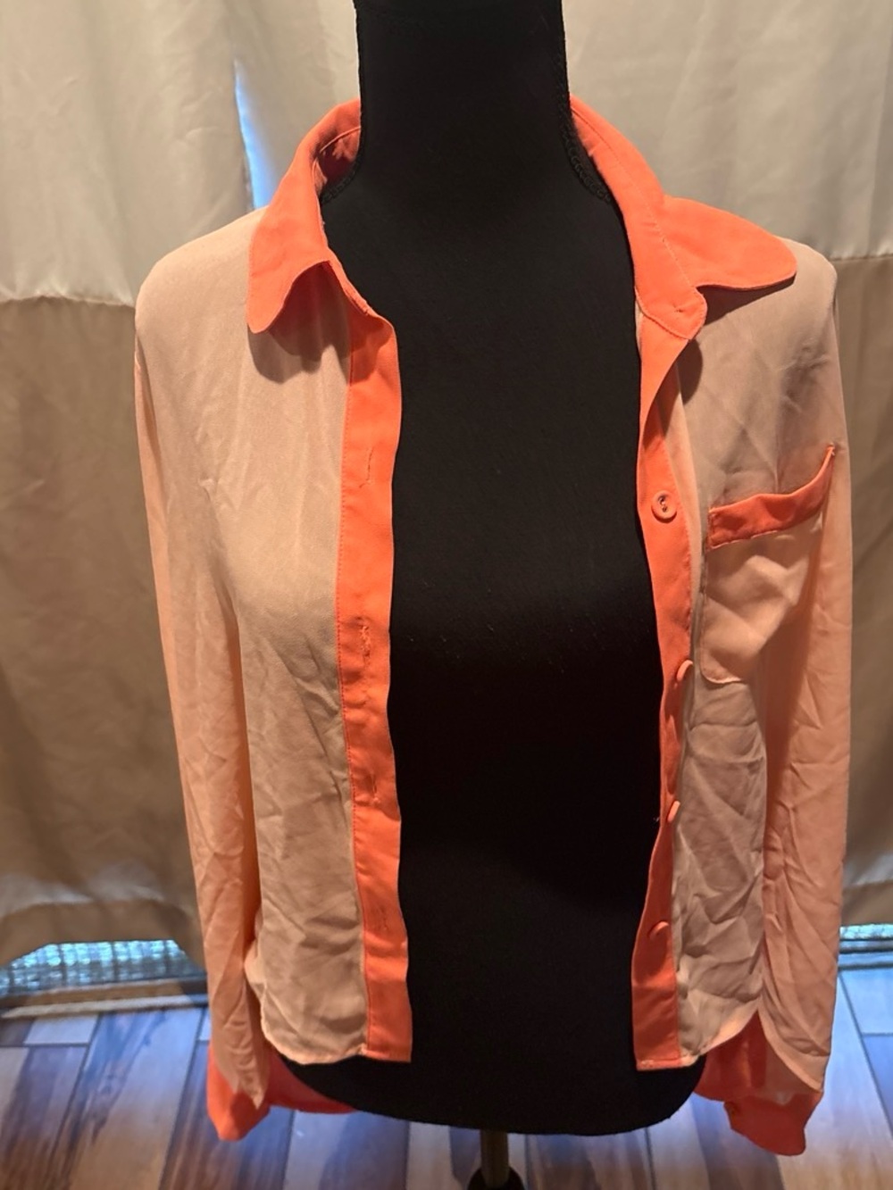 Two-Tone Coral Trim Button-Down Women's Shirt